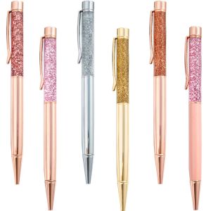 Pens 50pcs Luxury Metal Bling Dynamic Liquid Sand Ballpoint Pens For Girls Wedding Birthday Gift Rose Gold