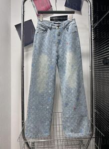 24 Women's Women's Jeans Pants Flower Colored Letter Denim Pants Super High Fabric Simple Retro 408