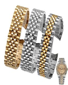 Watchband 13mm 17mm 20mm Högkvalitativ silverguld Band Rostfritt stål Polering + Borstad krökt remmband för Datejust4107004