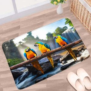 Bath Mats Doormat Cute Animal Parrot Bathroom Mat Blue Yellow Color Bird Home Floor Decor Non-Slip Rug Kitchen Entrance Aisle Carpet