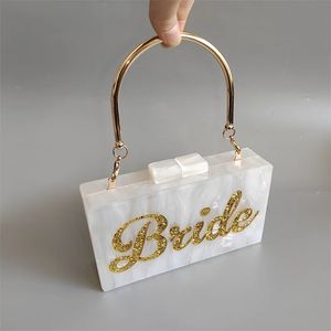 Pearl White Gold Glitter Name Letter Bride Kobiety akryl clear torebka urocza przezroczysta torba crossbody lucite patrz przez torebki