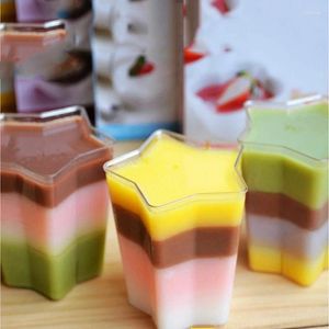 Disposable Cups Straws 20Pcs 135/140ml Transparent Dessert Pudding Jelly Cup With Star Shape Food Container For Shop Cake Decoration