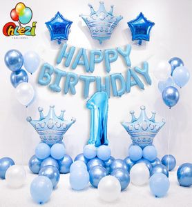 1 set Blue Pink Crown Birthday Birthday Numero Elium Numero palloncini per la festa di 1 ° compleanno Decorazioni per feste per bambini Doccia 104380892