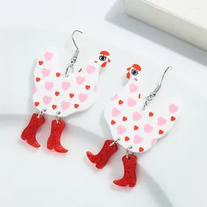 Dangle Earrings Valentine's Day Acrylic Heart Hen Drop For Women Girls Funny Animal High Heels Walking Chicken Party Jewelry