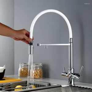 Torneiras de cozinha 3 vias de água limpa Torneira com pulverizador osmose giratória reversa Tri-Flow Pull Down Mixer Tap 18042