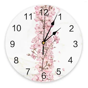 Настенные часы цветочные вишневые цветы мраморная текстура Стоки современный дизайн