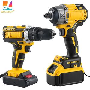 WOZOBUY 21V MAX Cordless Drill and Impact Wrench Power Tool with Batteries Charger 240407