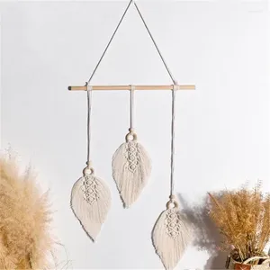 Tapisserier Macrame Wall Hanging Tapestry Leaf Feather Handgjorda Cotton Woven Nordic Boho Room Home Decoration Backdrop Wedding Decor