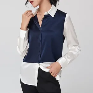 Women's Blouses Tops Silk Floral Office Formal Casual Dress Shirts Plus Large Size Spring Summer Sexy Haut Femme Blue White