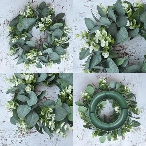 Decorative Flowers 1pc Artificial Green Eucalyptus Wreath Round Farmhouse For Door Wall Window Decor Wedding Decoration