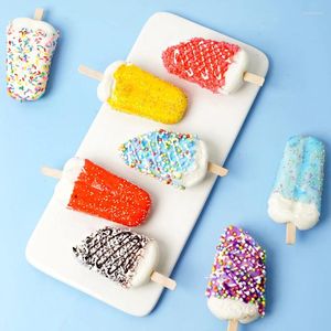 Decorative Flowers Home Decor Plastic Crafts Pu Simulation Ice Cream Popsicle Model Fridge Magnets Window Decoration Props 6pcs/lot