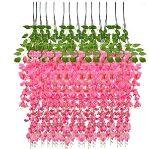 Flores decorativas 12pcs pano artificial wisteria inodorless hivy videira guirlanda de casamento adereços para a decoração em casa