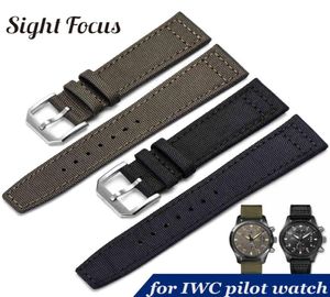 20mm 21mm 22mm Nylon Canvas Fabric Watch Band för IWC Pilot Spitfire TimeZone Top Gun Strap Green Black Belt Armswatch Straps Y19191475