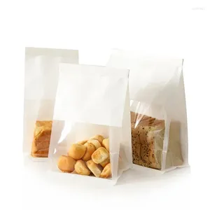 Gift Wrap 10pcs White Kraft Paper Bag With Clear Window Self Seal Toast Bread Baking Bags Packaging Stand Up Pouches Home Use