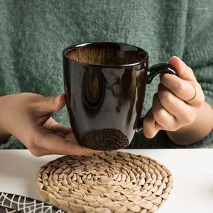 Kupalar yaratıcı moda ev retro seramik fincan kahvaltı kahve büyük kapasiteli süt kapak çay fincan ve kupa ile
