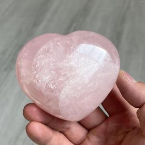 Estatuetas decorativas 321G Natural Rose Quartz Hearts Cristais rosa amor em forma de casamento decoração de casa