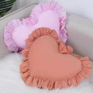 Travesseiro fofo love shape shape sofá algodão com babados de escritório backrest bilster travesseiros decoração de casa lotus folha borda s