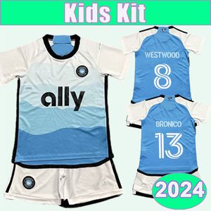 2024 25 Charlotte FC Swiderski Kids 키트 축구 유니폼 Bronico Copetti Byrne 벤더 홈 아동 슈트 풋볼 셔츠