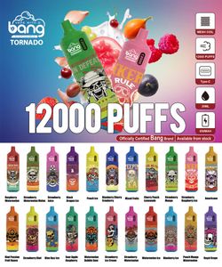 Bang Tornado Puff 12000 Einweg -Vape Puff 12k E Zigarette 20 ml vorgefüllte Patronen Pod 650 mAh 0% 2% 5% Vape Pen Puffs LED Light 22 Aromen gegen Randm Tornado 12 15k