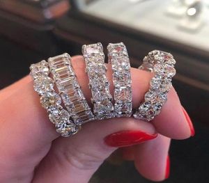 Sälj Women Fashion Jewelry Real 925 Sterling Silver Emerald Cut White Topaz Cz Diamond Promise Women Wedding Band Ring för LOV2905463