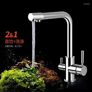 Bathroom Sink Faucets Vegetable Basin Pure Water Direct Drinking Tap And Cold All Copper Three In One Rotary Purifier Faucet