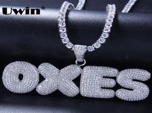 Uwin Custom Bubble Anfangsbuchstaben Anhänger Halskette Wörter Name mit 4mm CZ -Tennisketten Voller Eiste Kubikzirkonia Schmuck J1906168983503