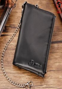 Cow Leather Men039s財布付きレトロファッション薄いチェーンブラックショートカードホルダークラッチバッグウォレット7101071