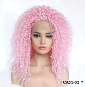 Ailin Pink Afro Kinky ricci di pizzo sintetico Front Remy Wig Simulazione dei capelli umani Wigs a pizzo morbido 18082323173312577