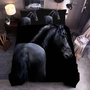 Sängkläder sätter Lovinsunshine Däcke Cover 3D Ainimals Printing Set Black Horse Twin Full Nordic Adult Home Bedclothes CC09#