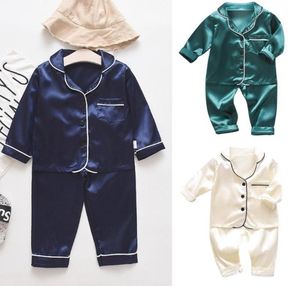 Småbarn Baby Boys Långärmad solid topsspants Pyjamas Sleepwear Outfits Set 2 PCS Clothes Sprig Autumn outfits7598612