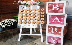 Baby Shower Girl Boy Transparent Name Age Box Donut Wall Stand Wedding Decoration One First Birthday Party Gift357D5711266