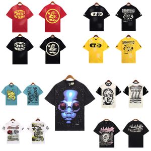 남성 T 셔츠 Hellstar 디자이너 의류 의류 폴로 아메리칸 힙합 아바타 프린트 짧은 슬리브 스웨트 셔츠
