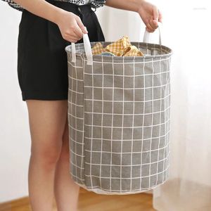 Laundry Bags Household Fabric Basket Storage Round Cotton Linen Toys Sundries Lattice Foldable