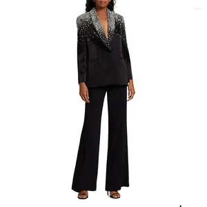 Women's Two Piece Pants Exquisite Beads Diamonds Women Suits 2 Pieces Formal One Button Blazer Sheer Lapel Plus Size Tailored Mother Of The