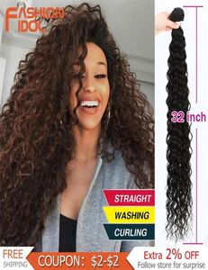 FASHION IDOL Water Wavy Hair Bundles Synthetic Extensions Ombre Blonde 32inch Soft Super Long BIO Curly 2206155548210