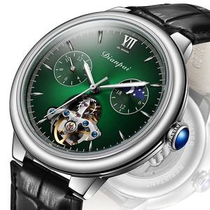 Armbanduhr Dianpai Watch Herren vollautomatisch mechanisch hohl aus trendy Sonnenmondsterne wasserdichte Glühen