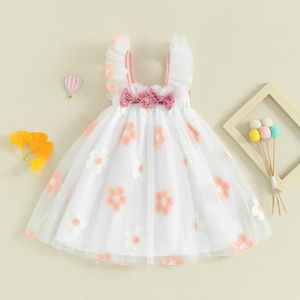 Vestidos de menina princesa infantil garotas de manga vestido em camadas de flor fofa bordando lantejas de tule bowknot malha para criança roupa