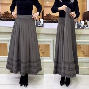 Skirts Autumn Winter Cashmere Knitting Skirt Women High Waist A-line Large Swing Pengpeng Umbrella Thickened Wool