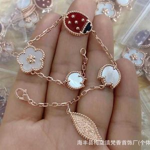 Original High Version Van Clover Ladybug Armband Rose Gold Double Sided Red Jade Chalcedony Titanium Steel Lucky