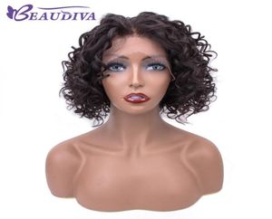 PARTEM DE CABELO DE CABELO DE CABELO DE CABELO DE CABELO DE ÁGUA DE CORA NATRAL Parte lateral Remy Cabelo virgem de cabelo virgem curto perucas para mulheres para mulheres Beau Diva8272803