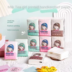Tissue Milk Tea Girl Cartoon Print Handkerchief Tissue Paper Restaurant Paper Cute Pattern Portable Small Package Facial Tissues 3 Ply