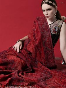 Lenços lenço de lã real para mulheres engrossar embrulho de grandes dimensões e xales retrô de inverno quente papeolo pashmina vermelha festival capa