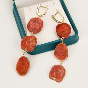 Kolczyki Dangle G-G Natural Red Coral Slice Chunky Nugget Freeform For Lady Boho Biżuteria