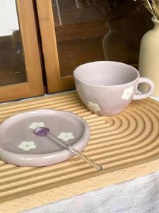 Tazze di piattini dipinti a mano Floro viola tazza di caffè in ceramica e piattino set tè pomeridiano di alto valore