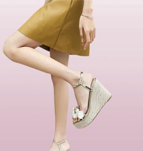 Shell Pearl Wedges Platform Sandals Women Summer Gold Sliver Cancella Fante Cinta Fashi