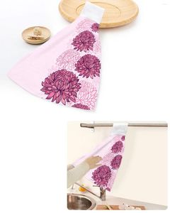 Towel Pink Chrysanthemum Flower Texture Hand Towels Home Kitchen Bathroom Hanging Dishcloths Loops Soft Absorbent Custom Wipe