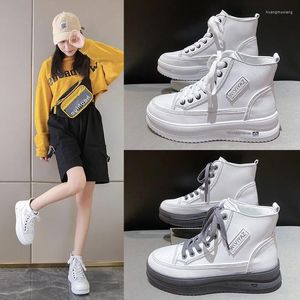 Sapatos casuais Ins moda tênis Mulheres High Top tornozelo Autumn White Platform para 2024