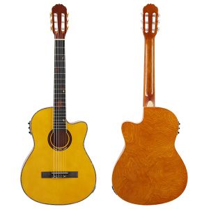 Pegs Yellow Thin Body Classic Guitar 39 Inch 6 String High Gloss Finish Cutaway Design Guitarra with Eq Tuner Function