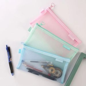 Bolsas de armazenamento 1pcs transparente malha de malha zíper bolsa de caneta pacote portátil lápis para meninas material de papelaria coreana material