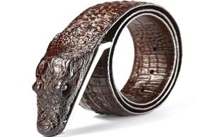 Moda Men039s Belt Crocodile Pattern Padrão de cinto de couro genuíno Business Business Simulation Casual Belt Alligator Head Gift Para M8652096